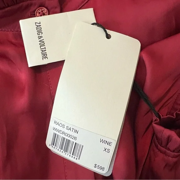 Zadig & Voltaire Feminine Lightweight Raos Satin Ruffle Midi Dress In Wine XS - Picture 13 of 16